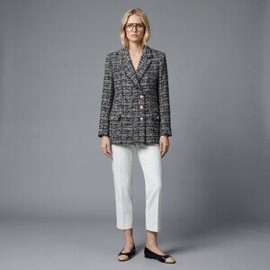Zara Black White Bouclé Tweed Blazer Asymmetric Gold Button Jacket